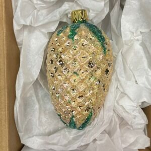Old World Christmas Pineapple Glass Ornament Speckled Glitter Holiday Decoration